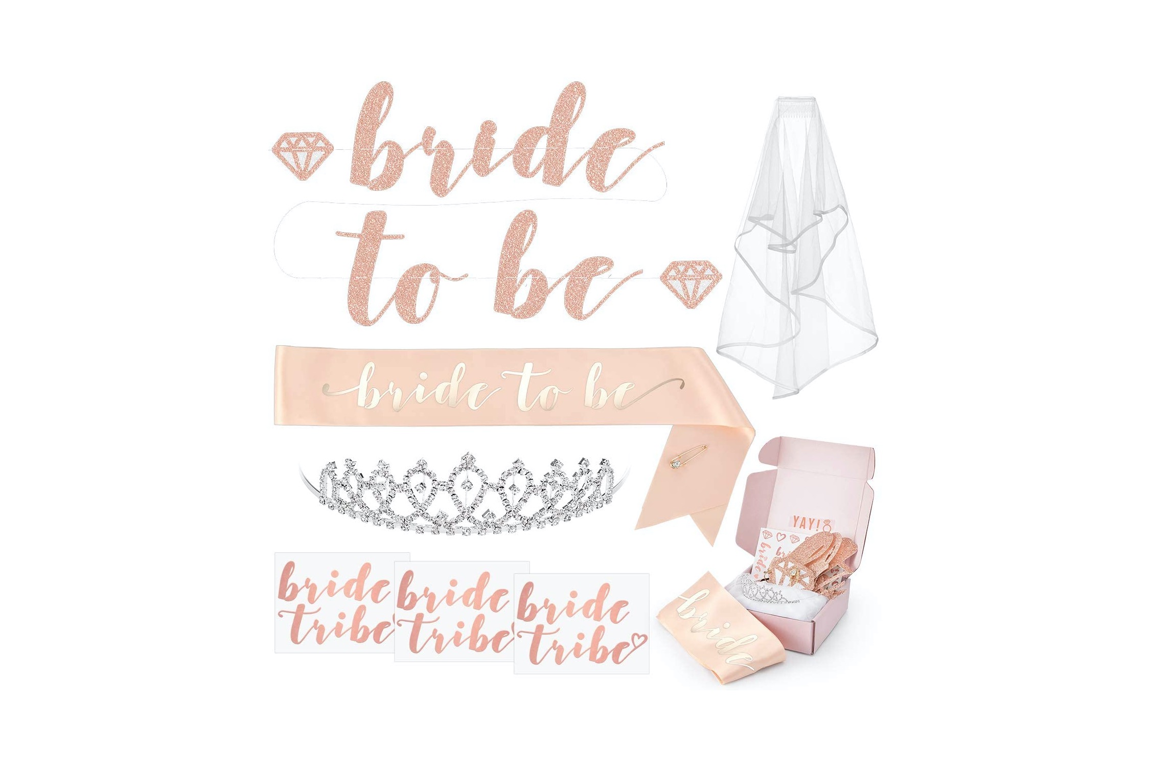Fancy Bride To Be Sash Kits Bachelorette Party Decorations Bridal Shower  Supplies  Bride To Be Sash, Bridal Tiara, Veil And Bride Tribe Flash  Tattoos Rose Gold 