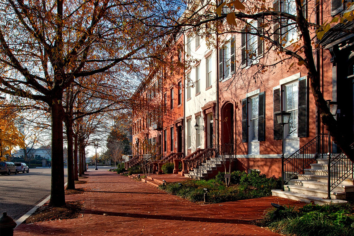 row of houses in fall