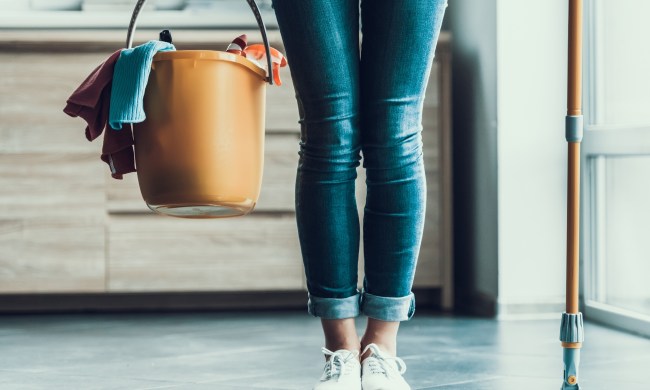 woman holding cleaning bucket