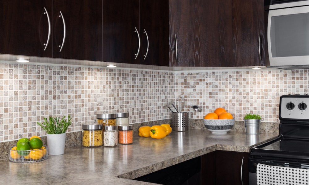 Clean kitchen countertop with containers