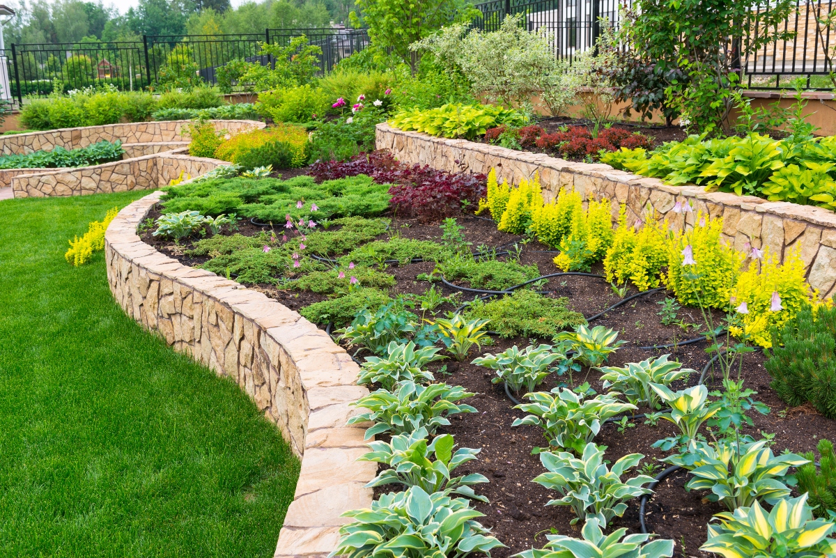 landscaping stacked flower beds
