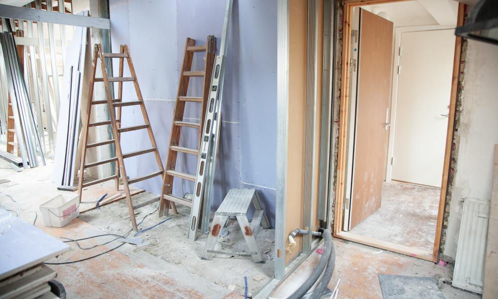 Ladders and tools in a room