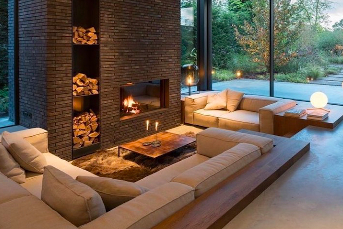 fireplace sunken living room