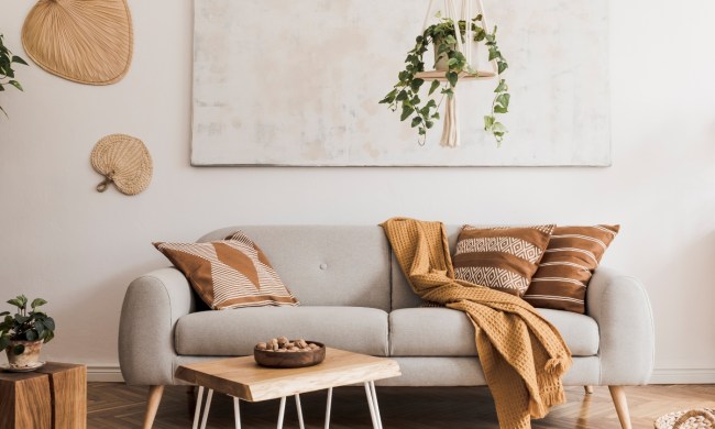 Bohemian living room with neutral colored decor