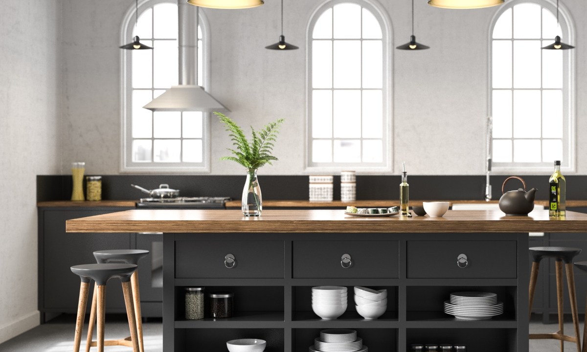 Black and white industrial kitchen