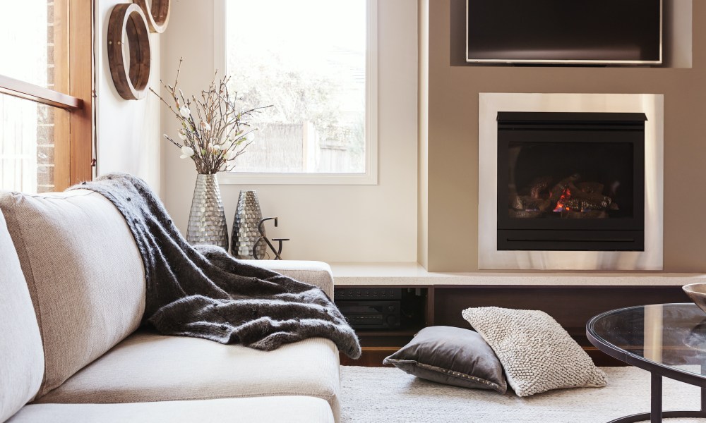 Warm inviting interior with gas log fireplace