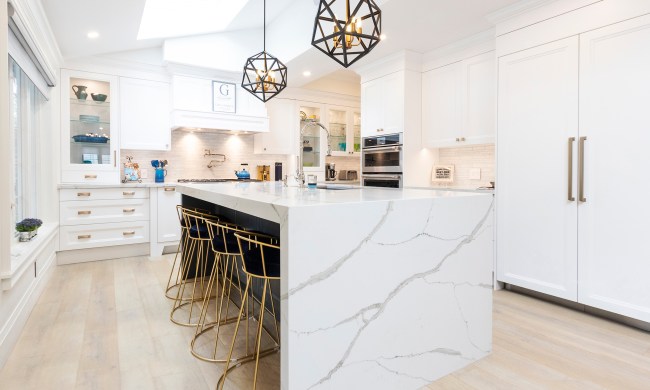 Modern white kitchen with quartz counters