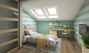 Green and yellow teen bedroom