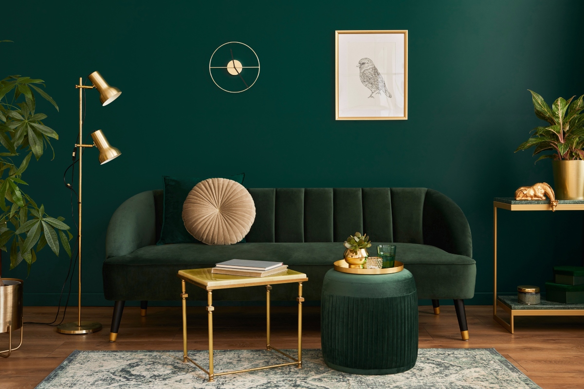 monochromatic green living room