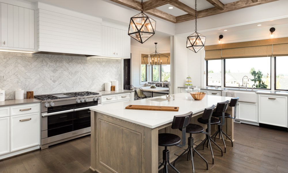 Rustic farmhouse kitchen with kitchen island