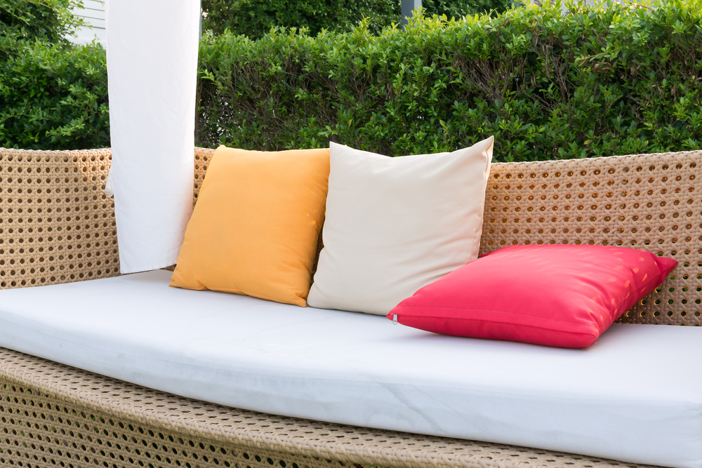 Outdoor seating with cushion and pillows