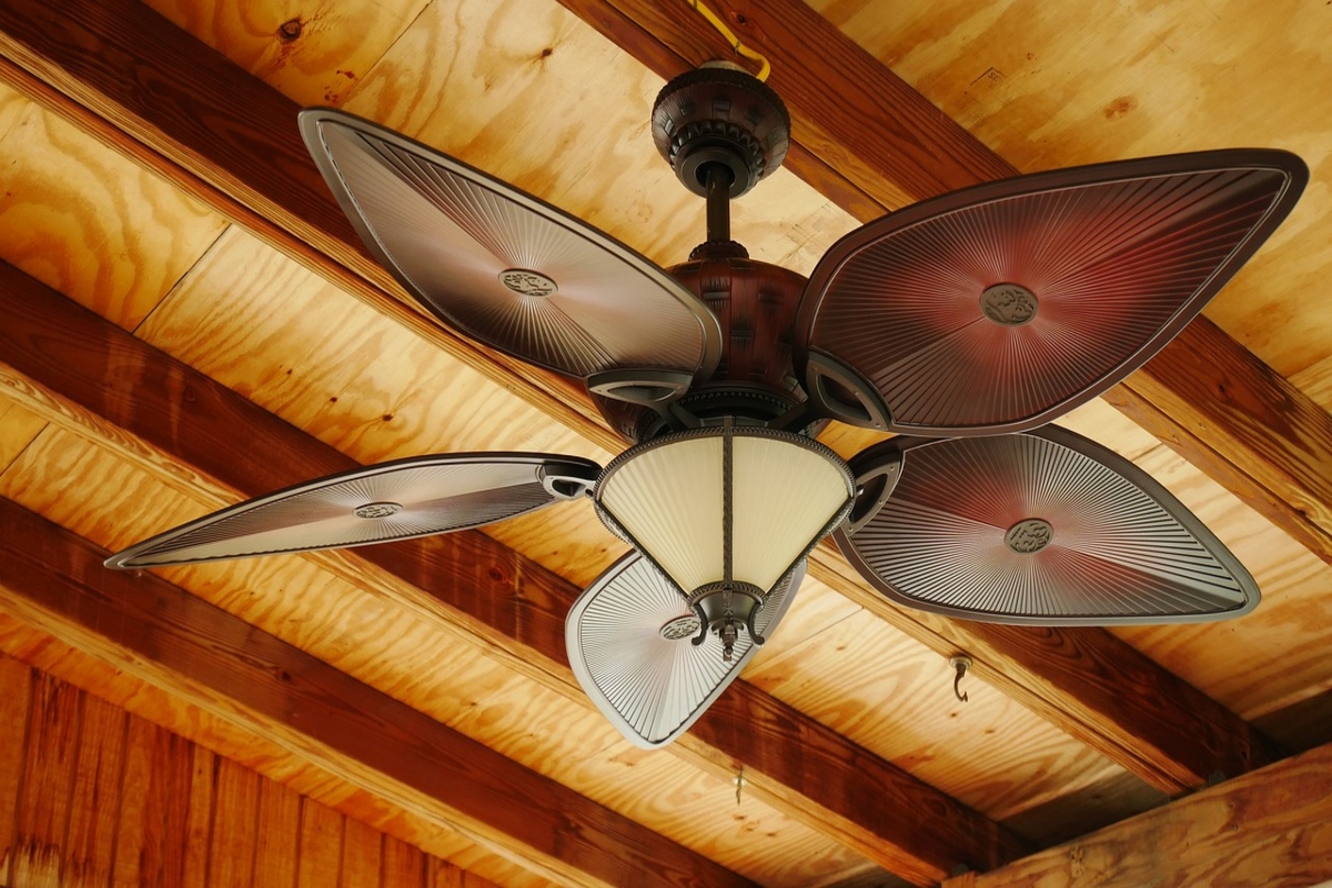 ceiling fan on wood beam ceiling