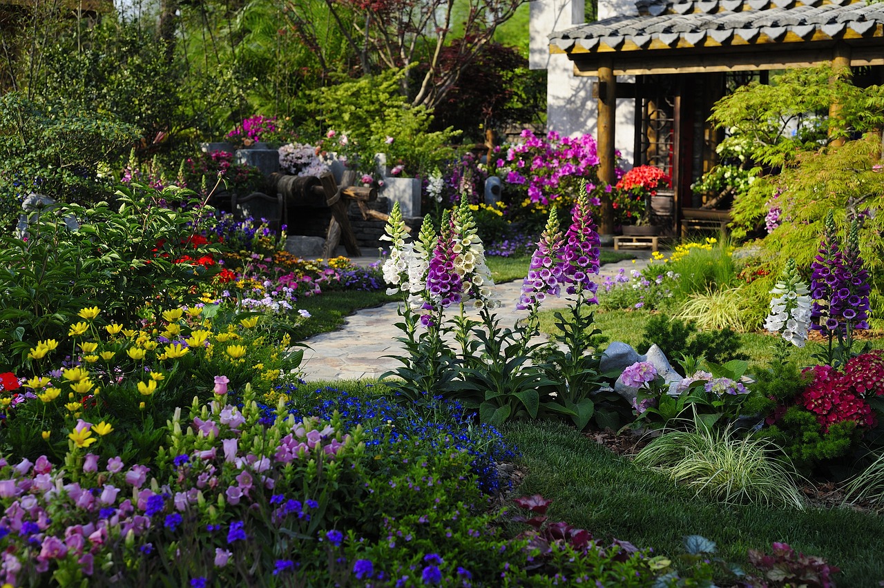 Various flower beds in a large garden